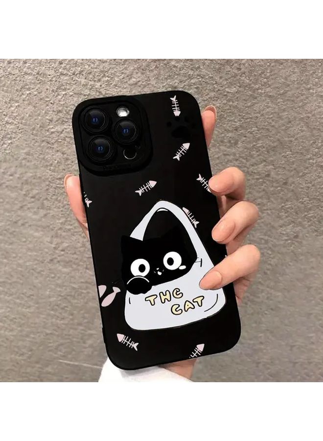 Smiling Cat Phone Case For iPhone 12 Pro Black Protective Cover - Image 1